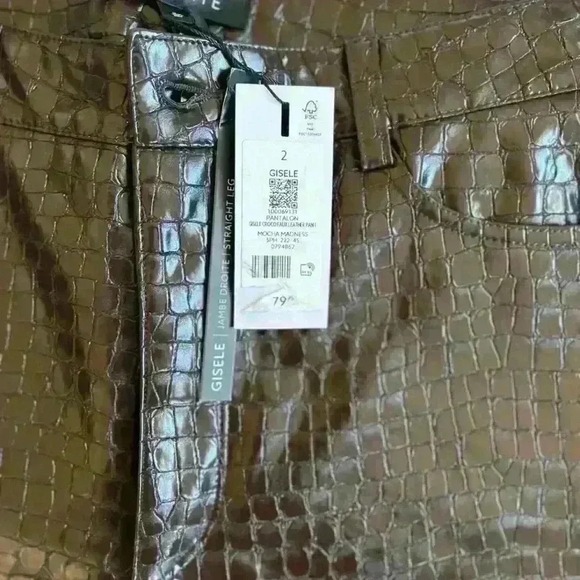 NWT Dynamite Gisele Straight Leg  Croco Faux Leather Pants in Mocha Madness - Picture 8 of 8